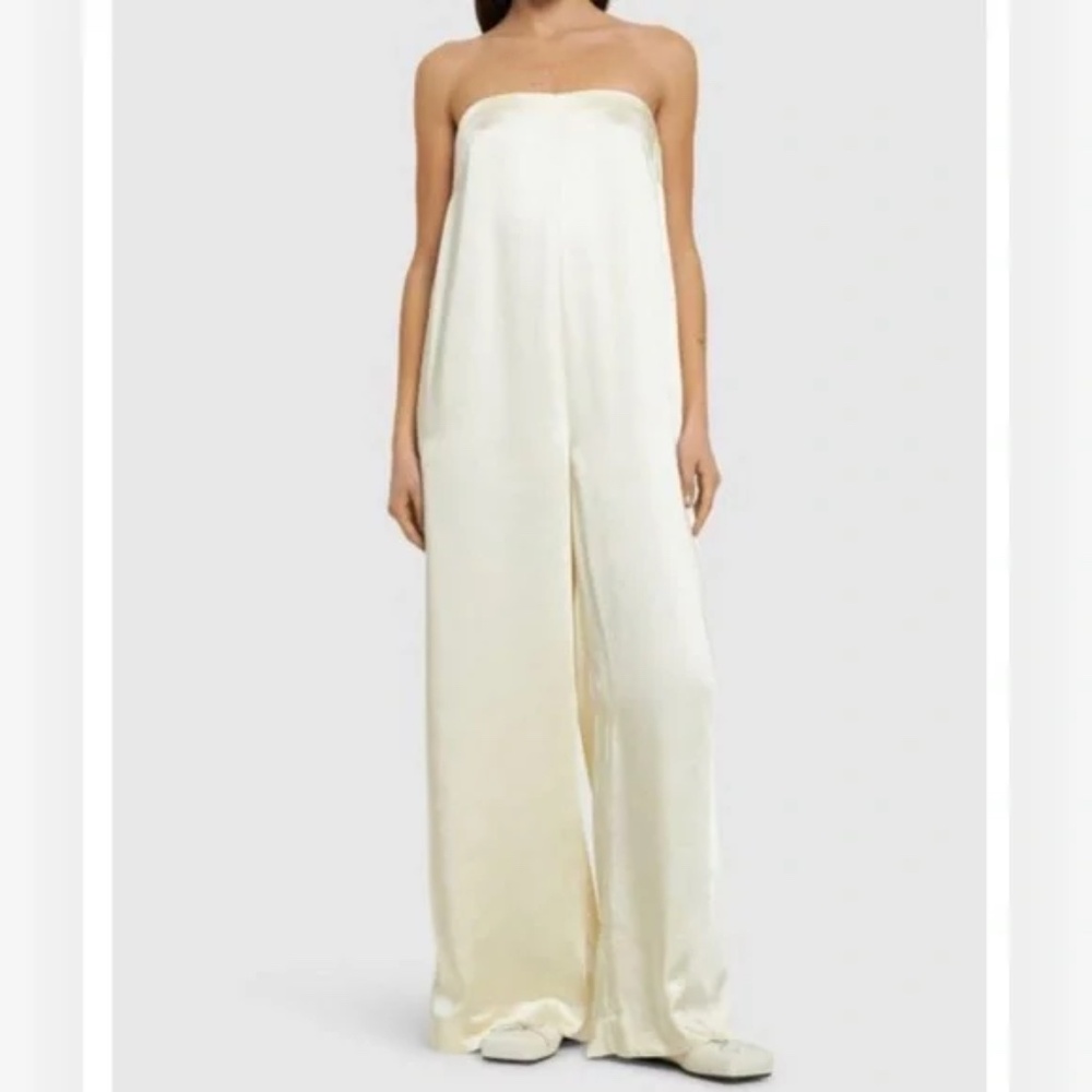 NWT WEWOREWHAT Strapless Wide Leg Jumpsuit - Ecru